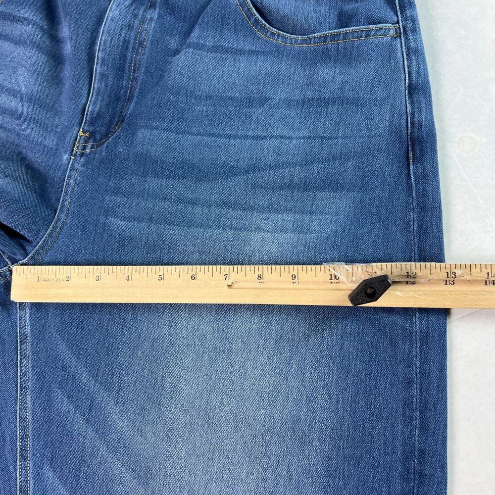 Halara Jeans Women's 36x23* High Rise Rolled Hem Wide Leg Crop Blue Denim No Tag - Picture 14 of 16